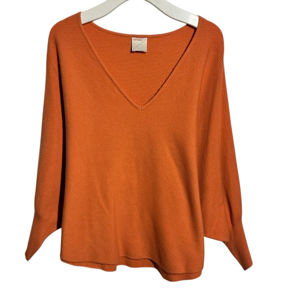 Kerisma Ryu Boho Vneck Top Sweater Women M/L Orange Spring Casual Minimal‎ Cozy
